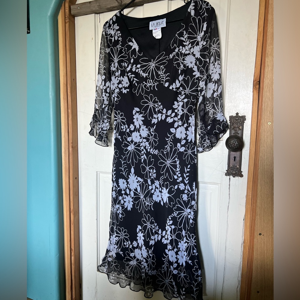 Vintage black and white floral print maxi dress